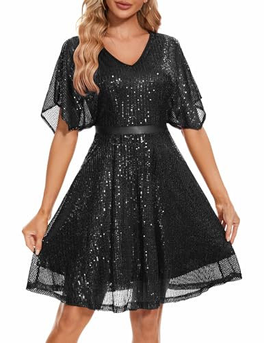 Wedtrend Pailletten Kleid Damen Cocktailkleid Damen Knielang Sexy Sommerkleid WTS6003 Black XL