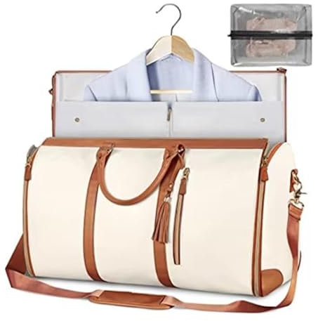 Faltbare Reisetasche Kleidersäcke Für Reisen Kleider Seesack Sport Reisetasche Mit Schuhfach 2 In 1 Hängender Koffer Reisetaschen Sporttasche Für Das Fitnessstudio Trainingstasche Aus PU-Leder (Beige)