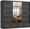 Fabryka Mebli Idźczak Kleiderschrank mit Spiegel schwarz -Schwebetürenschrank - Schlafzimmerschrank - 61 x 250 x 218 cm - Wohnzimmerschrank - Garderobenschrank Schrank mit Zwei Türen, 4 Schubladen