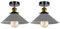 LEDSone Modern Semi Flush Mount Ceiling Light Metal Grey 2 Pack Cone Shape Pendant Lamp Chandelier LED Lights Fitting with Bulb for Kitchen Bedroom Hallway Restaurant Bar Hotel Dining Room