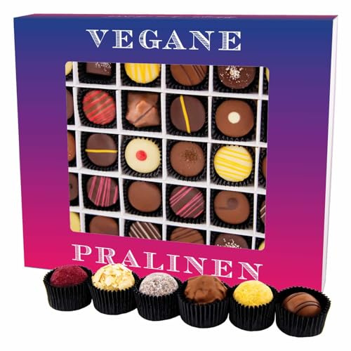 Hallingers Genuss Manufaktur Vegane Pralinen Geschenk - mit & ohne Alkohol, handmade aus Confiserie-Edelkakao in wertiger XXL-Geschenkbox Vegane Pralinen, Geschenkidee für Frauen Männer