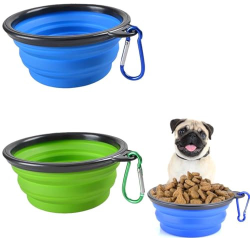 SULIUDAJI 2 cuencos plegables para perros de silicona con tapa y gancho (350 ml) adecuado para gatos y perros en viajes, senderismo y camping cuenco plegable perro