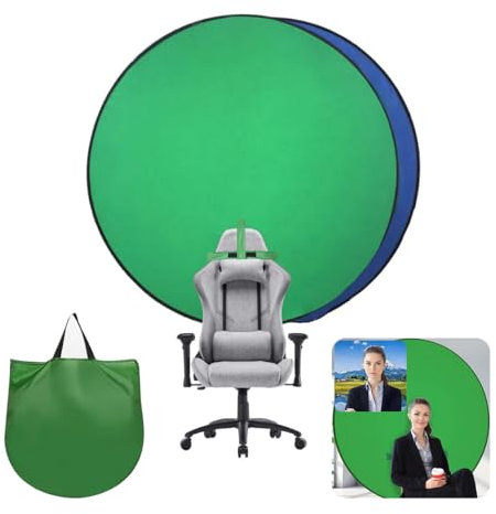 Tragbarer, faltbarer Webcam-Hintergrund mit Packtasche, Befestigung am Stuhl, einfache Einrichtung, knitterfreier Stoff, perfekt für Zoom Webex Teams Tiktok, Hintergrundbildschirm, grüner Bildschirm,