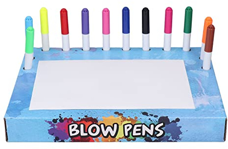 Kids Blow Pens Colouring Drawing Airbrush Markers 8 Templates Educational Marker Glow in The Dark for Creative Art Projects (Ocean Type)