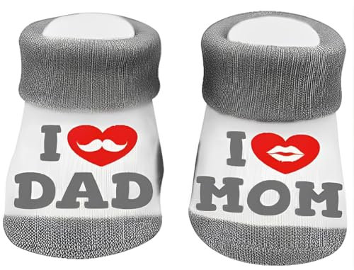 AFCJLTO Baumwolle Anti Rutsch Socken Baby Geschenke zur Geburt,Baby Baumwollsocken Süße Socken Ich liebe Mama + Ich liebe PaPa Neugeborenes Kleinkind jungen Mädchen Cotton kleine Söckchen