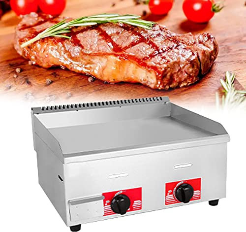 Commercial Stainless Steel Gas Griddle - Heavy Duty Restaurant Outdoor Grill for Burger Large Non-Stick Burners Flat Hot Plate - LPG Baking Plate Cooker for Medium to High Volumes