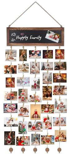 Wandbehang Foto Display mit 30 Holzklammern und 3 Magnetaufklebern, Wandbehang Fotocollage Dekor Rahmen, Collage Hanging Bilderrahmen mit Schnur für Schlafzimmer Wohnzimmer Wohnheim