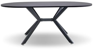 FRANKYSTAR Marui Big - Ovaler Esstisch aus Holz und Metall mit Mittelfuß Ashi 180 x 100 cm - schwarzes Holz
