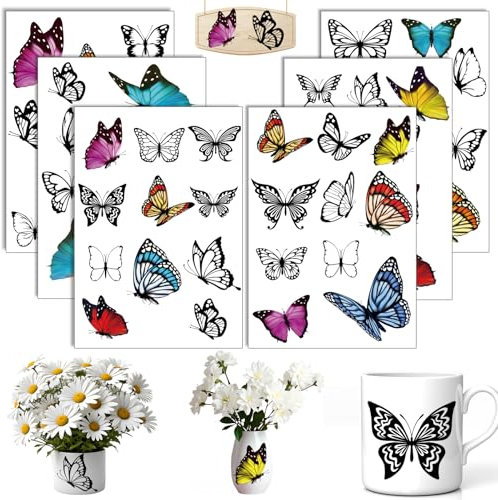 Rub On Sticker Schmetterling, 6 Stück A5 Rub On Aufkleber, Folie Transferaufkleber, für Möbel, Glas, Holz, Scrapbooking, DIY Basteln Deko (Schmetterling)