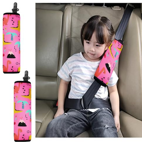 Furforstk gurtpolster kinder 2 Stück Dinosaurier gurtschoner kinder auto Rosa gurtpolster auto kinder dicke Polsterung gurtschutz kinder auto - Das feste Schnallendesign verschiebt sich nicht