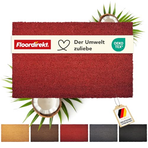 Floordirekt Fußmatte für Innen und Außen, 40x60 cm Rot, Türmatte aus Kokos, Schmutzfangmatte für Haustür, rutschfeste Fussmatte, Kokosmatte, Fußabtreter, Fussabstreifer (17mm)