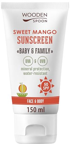 WOODEN SPOON Organische Sonnencreme “Baby & Familie” SPF 50 UVA und UVB Schutz – Süße Mango 150ml
