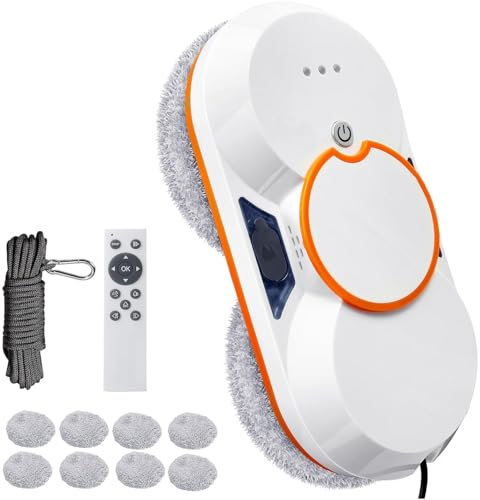 Fensterputzroboter mit Sprühfunktion,3800Pa starke Saugkraft, Elektrischer Fensterputzer Fernbedienung mit 60ML Tank, Fensterreiniger Roboter Automatischer, für Innen- und Außenfenster,8xLappen (A)