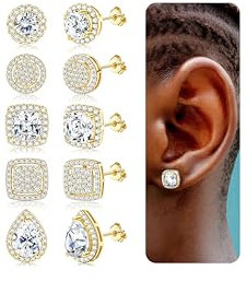 Roheafer Cubic Zirkonia Stud Ohrringes für Frauen Männer 18K Weißgold Hypoallergene 925 Sterling Silber Post Ohrringe Große Runde Quadrat Simulierte Diamant Stud Ohrringe Gold