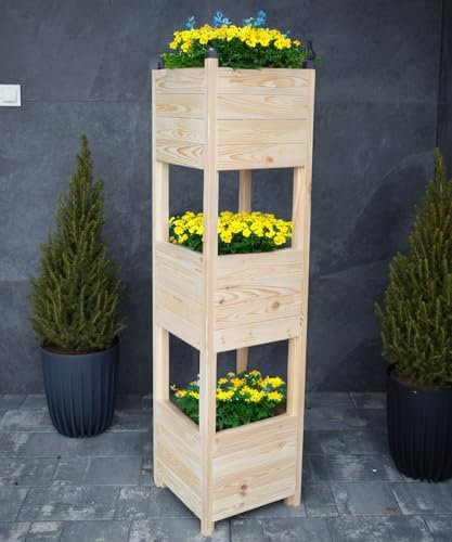 TIMBERMIK Jardinera de Madera Grande 135x35x35 cm Exterior Interior 3 Niveles XXL Macetero Huerto Urbano Elevado