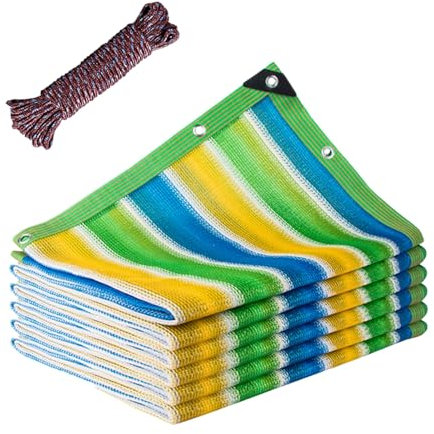 WZWZEN Rete Ombreggiante A Strisce Colorate, Vela Ombreggiante Rettangolare, Rete Ombreggiante con Protezione Solare al 90% E Occhielli, per Giardino Esterno, Pergolato, Garage(5x6.0m/16.5x19.8ft)