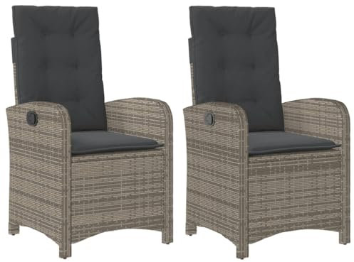 HUAKEHOM Gartensessel mit Kissen 2 STK. Gartenstuhl mit Verstellbarer Rückenlehne Liegestuhl mit Stahlrahmen Sessel Stuhl Relaxsessel Poly Rattan Grau Poly Rattan