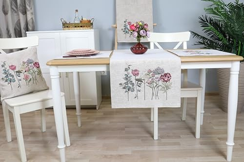 Deko Tischläufer Frühling Sommer Abwaschbar Stoff 140x45 cm, 100% Jacquard Gobelin, Table Runner, Läufer Tisch für Esszimmer, Geburtstag, Bauernhaus, Küche, Tischdekoration – Eleganz