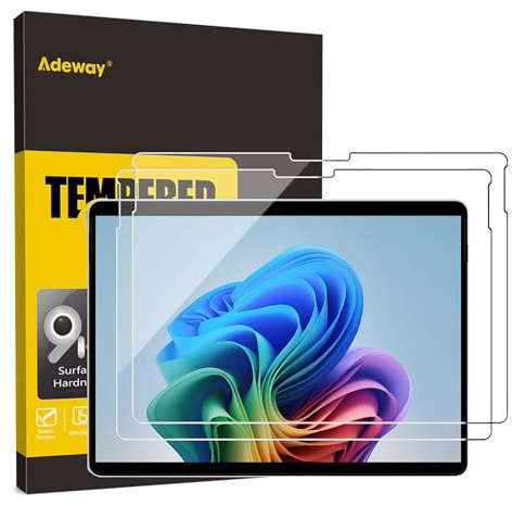 Adeway 2 Pack Tempered Glass Screen Protector for Microsoft Surface Pro 12-inch 2025, 9H Anti-Scratch, Surface Pen Compatible, Case Friendly, Bubble-Free Installation