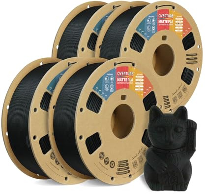 OVERTURE 4KG Bundle Matte PLA 3D Printer Filament 1.75mm, Black*4 | Frosted Matt Finish Hides Layer Lines, Great Value, Accuracy +/- 0.02mm, Fit Most FDM Printer (Black*4)