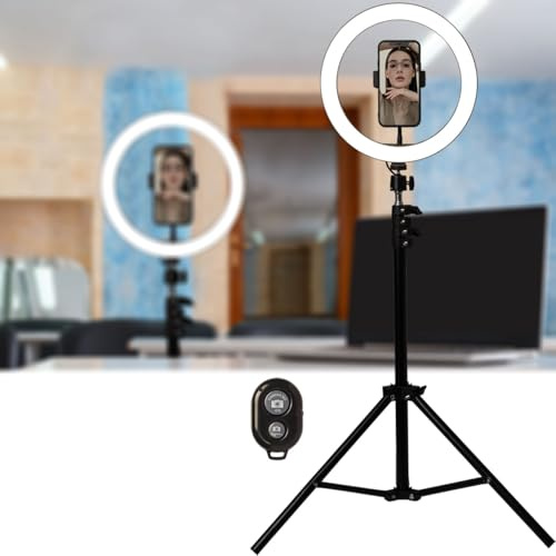 Casativo Professionelles LED-Ringlicht, Stativ-Ständer und Smartphone-Halterung, Fernauslöser, Ø 10 / 25 cm, App, für YouTube, TikTok, Make-Up, Live-Stream