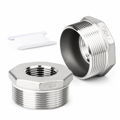 ERGAOBOY 2 pièces réducteur à douille hexagonale, 1-1/4 BSP mâle à 1 BSP femelle filetage 304 en acier inoxydable adaptateur de tuyau réducteur raccord