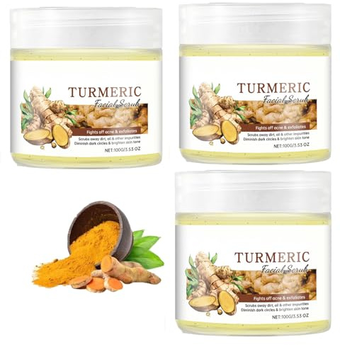 Turmeric Face Scrub, Gentle Exfoliator, Deeply Cleansing, Dark Spot Fading, Improve Dullness, Natural Brightening, Even Skin Tone, Nourishes Skin, Improve Skin Texture, Smooth and Softer (3pcs)
