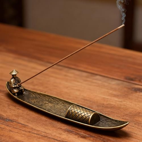 Räucherstäbchen Halterung Boot Design Orientalischer Räucherstäbchenhalter aus Metall mit Zen-Motiv Duftstäbchen Halter für Meditation, Yoga, Entspannung Feng Shui Deko für Wohnzimmer und Teezeremonie