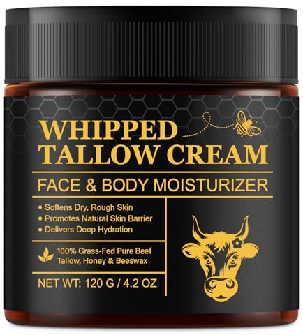 Beef Tallow Skin Care, 120g Grass Fed Beef Tallow and Honey Balm, Body & Face Moisturizer, Deep Nourishes Dry Skin, Enhances Natural Radiance