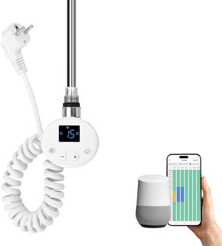 Heilmetz Élément Chauffant Intelligent 600W Blanc avec WiFi et App pour Radiateur de Salle de Bain, Contrôle par Tuya/Alexa/Google Home, Thermostat Programmable, Élément Chauffant Seul