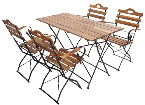 PROREGAL Biergarten-Set, HxBxT 88x120x60 cm, Gastronomie-Qualität Akazie, Naturfarben, Bistroset Klapptisch Klappstuhl