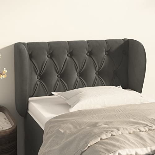 SKTQYQO Bett-Kopfteil, dunkelgrau, 83 x 23 x 78/88 cm, aus weichem Samt mit verstellbaren Höhen für Betten, klassisches Design mit stabilen Holzbeinen, Rückenstütze, Stoff