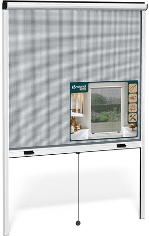 VOUNOT® Mosquitera Enrollable para Ventanas Marco Aluminio Malla de Fibra de Vidrio Red Antimosquitos Ventana Recortable en Altura y Anchura Fácil Instalación Resistente Transpirable 130x160 cm Blanco