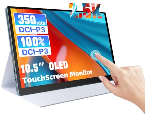 Showscren Portable Touchscreen Monitor, 10.5 Inch 2.5K OLED USB-C Mini HDMI Ultra Slim External Screen with Speakers for Laptop Mac Phone PS5 Xbox Switch