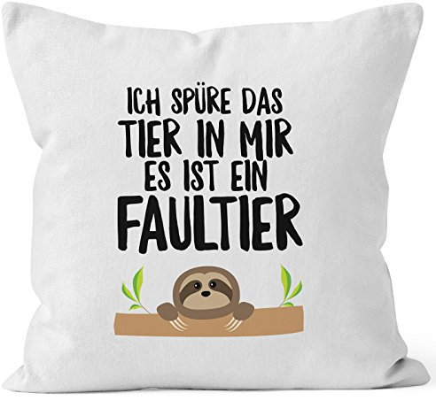 MoonWorks Faultier Kissen-Bezug Ich spüre das Tier in Mir, es ist EIN Faultier Kissen-Hülle Deko-Kissen 40x40 Baumwolle weiß Pullover
