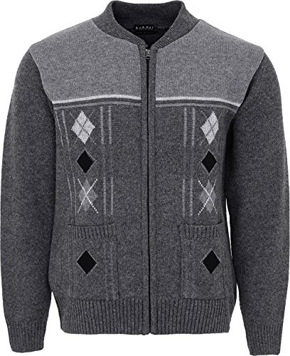 Maan Store Men's Knitted Cardigan Full Zip, S to 2XL | Chunky Cable Knit, Long Sleeve, Front Pockets, Crew Neck