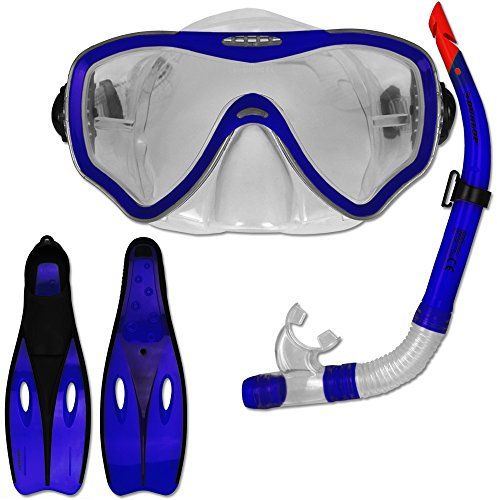 TW24 Tauchset Dunlop mit Farb- und Größenauswahl - Schnorchel Set - Tauchermaske - Schnorchel - Schwimmflossen (Blau, 38-39)