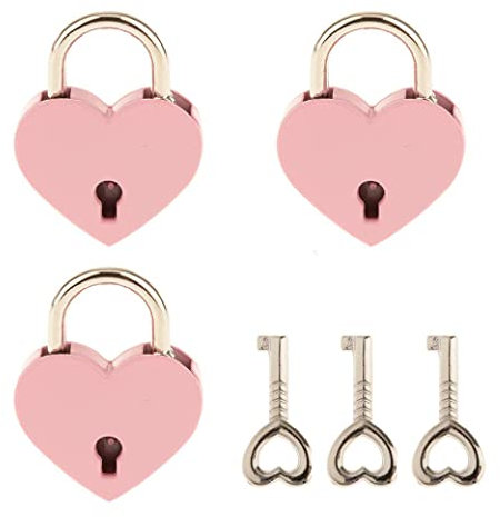 Lot de 3 petits cadenas en métal en forme de cœur avec clé pour boîte de rangement de bijoux, journal intime, rose