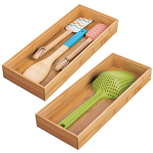 mDesign rangement à tiroir en bambou pour la cuisine (lot de 2) – séparateur de couverts modulable pour l’argenterie, la vaisselle, etc. – organiseur de tiroirs – marron clair