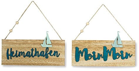 levandeo 2er Set Türschilder Türhänger Holz 21,5x9cm Moin Moin Heimathafen Maritim Schild Wandobjekt