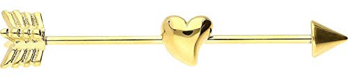 PIERCINGLINE Chirurgenstahl Industrial Ohrpiercing PFEIL + HERZ Barbell Ohr Stecker Piercing Schmuck Goldfarben