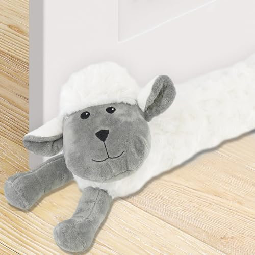 The Magic Toy Shop White Sheep Novelty Draught Excluder Cushion – Perfect for Blocking Wind, Noise, Light, Dust – Under Door Draft Stopper for Doors, Windows – Ideal Housewarming Gift