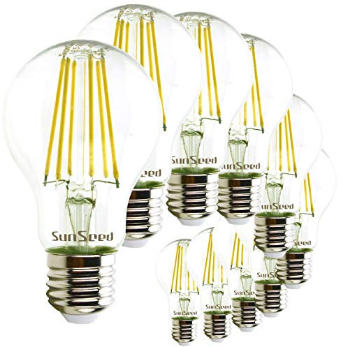 SUNSEED 10x Lampadina E27 Filamento LED 9W Goccia A60 1200 Lumen Luce Naturale 4000K