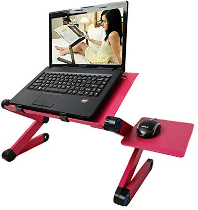 Laptop Stand for Bed and Sofa, Folding Laptop Table with Big CPU Cooling Fans & Mouse Pad, Usmoscat Aluminum Side Table Cozy Desk Portable Adjustable Stand Up/Sitting Gaming Desk (Rose)
