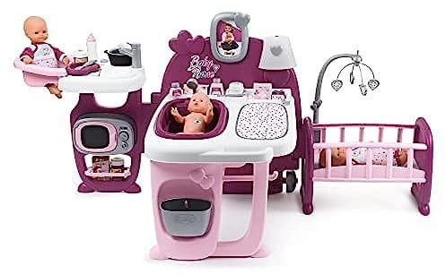 Smoby - Baby Nurse - Grande Maison des Bébés - pour Poupons et Poupées - 3 espaces de Jeux - Cuisine + Salle de Bain + Chambre - 23 Accessoires Inclus - Pliable et Transportable - 220349
