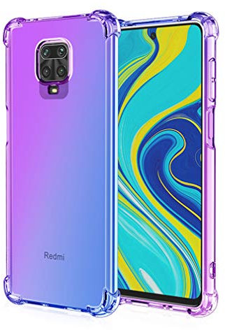 HAOYE para Xiaomi Redmi Note 9S/Note 9 Pro Funda, Funda Gradiente Transparente TPU, Carcasa Cristal Ultra Slim Flexible Suave Silicona TPU Bumper, Reforzar la Cuatro Esquinas Case Cover (Morado/Azul)