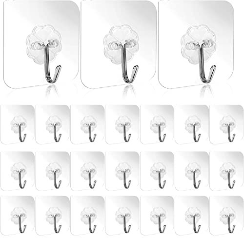 30 Stück klebehaken Selbstklebende Haken, Transparent Selbstklebende Haken(10kg Max), Mehrzweck Klebe Haken, Ohne Bohren, Klebehaken Extra Stark, Geeignet für Badezimmer, Schlafzimmer, Küche