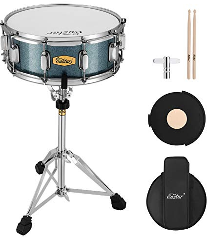 Eastar Snare Drum Set with Drum Sticks,for Beginners with Drum Stand, Mute Pad, Snare Drum Bag, Drum Key, 14X 5.5, Starry Blue