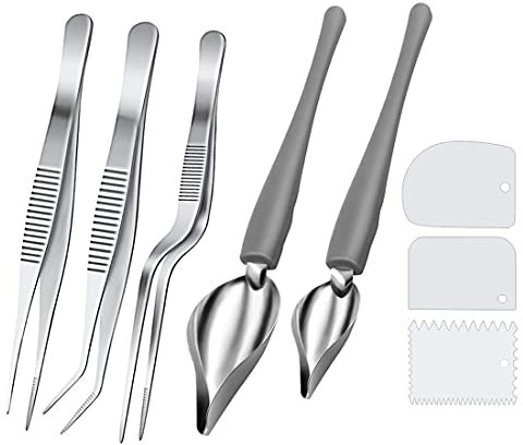 Chef Art Pencil Chef Decoración Lápiz Cuchara de Chef, Juego de Herramientas de Dibujo Culinario Pinzas para Alimentos, Raspadores de Masa Juego de Placas de Plástico para Decoración Culinaria