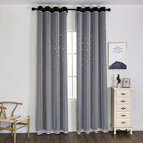 SIMPVALE Vorhang Blickdicht Gardine Kinderzimmer Sternen Mond Verdunklungsvorhänge Doppelschicht Fenstervorhänge mit Ösen für Schlafzimmer Wohnzimmer Küch, 1 Stück, Schwarz, B140 x H240cm